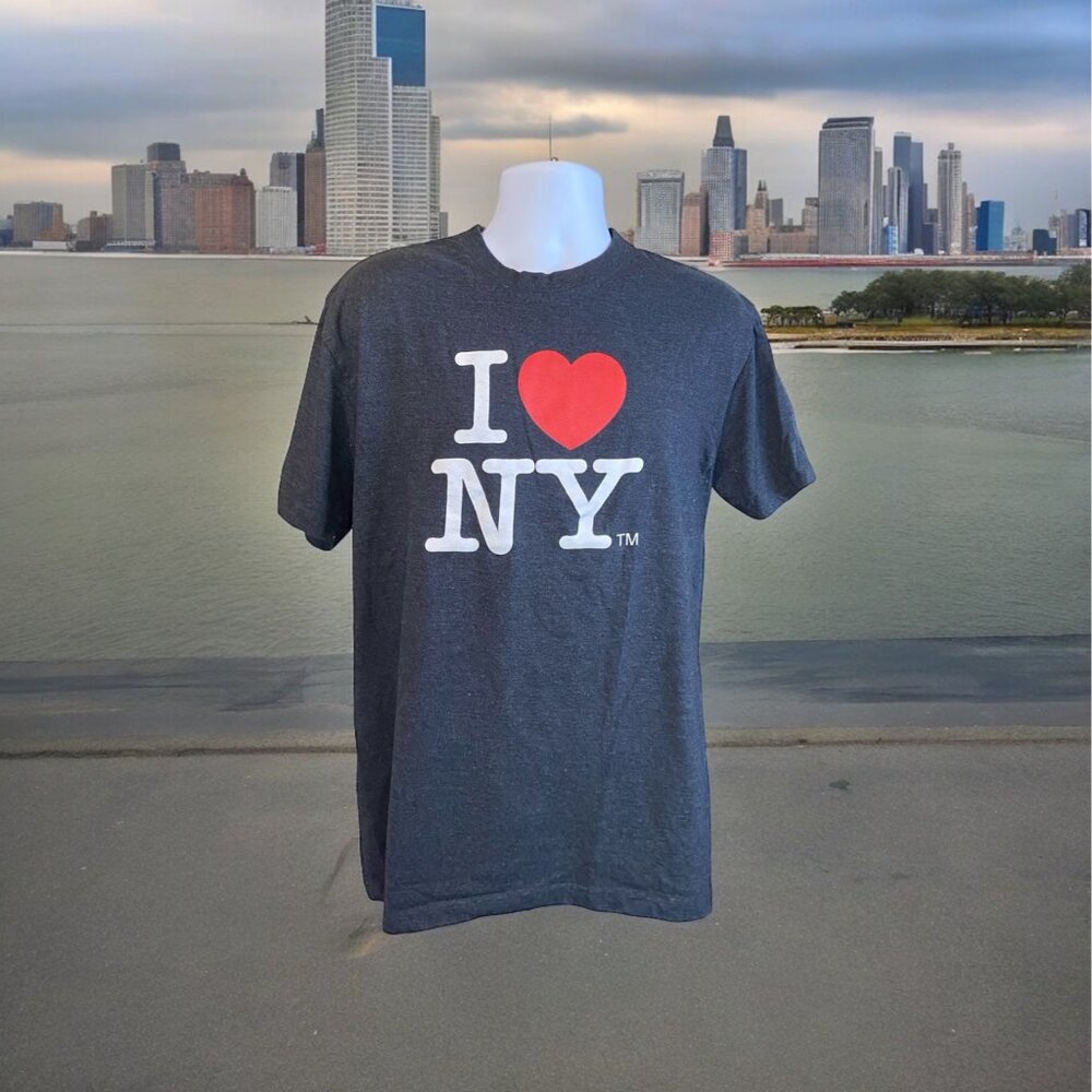 I Love NY Graphic TShirt Unisex Large Gray Short Sleeve Cotton Casual Grunge
